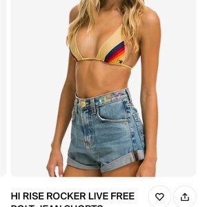 Aviator Nation Hi Rise Rocker Jean Shorts with Rainbow Accents